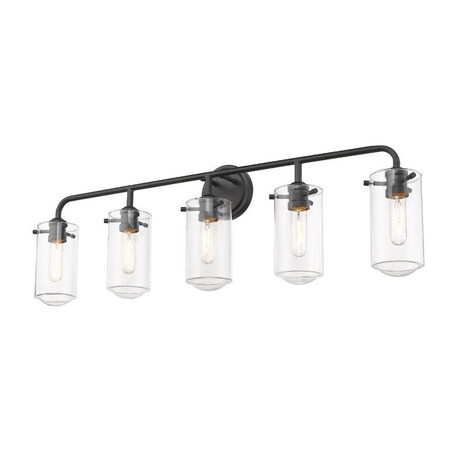 Z-Lite Delaney 5 Light Vanity, Matte Black & Clear 471-5V-MB